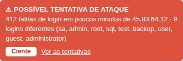 Faixa vermelha de alerta de possível tentativa de ataque na Central do BD Health Monitor